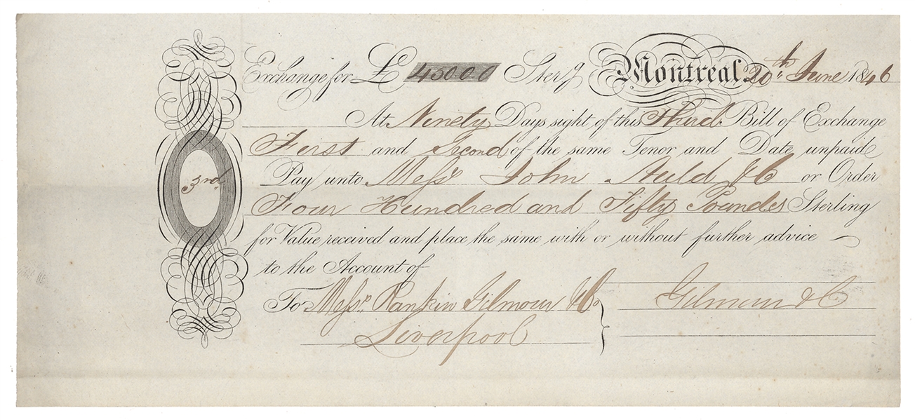 1816 Montreal Bill of Exchange Signed by Gilmore & Co. – Early Canadian Merchant Draft for £450 Sterling