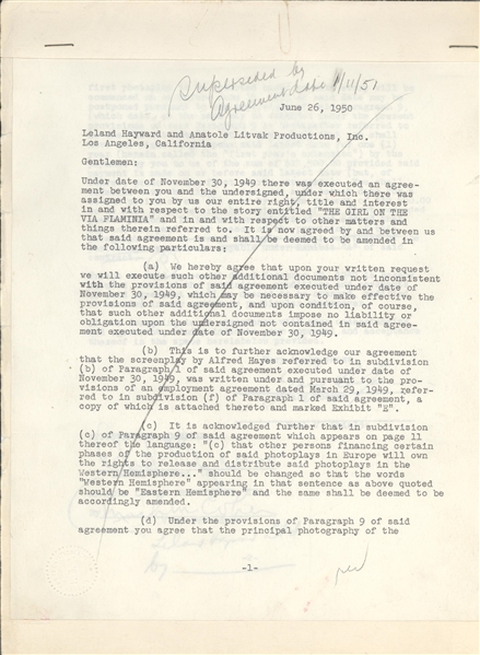 Gary Cooper Signed Movie Contract with Anatole Litvak Productions