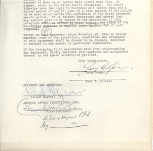 Gary Cooper Signed Movie Contract with Anatole Litvak Productions