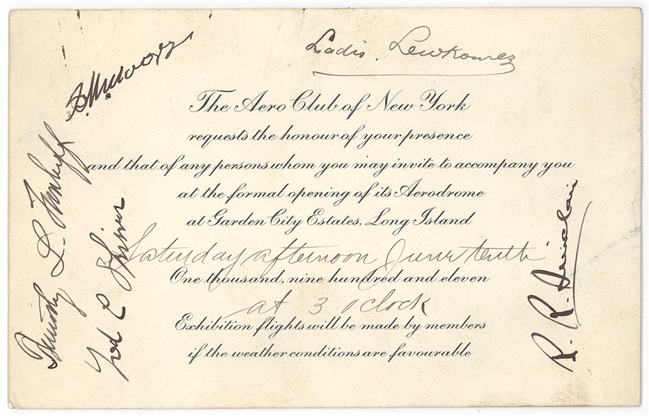 Pioneers of Flight – 1911 Aero Club of New York Signed Invitation, Alexander de Seversky Signed Photographs & 1929 Boeing Hornet Shuttle Pilot Cover