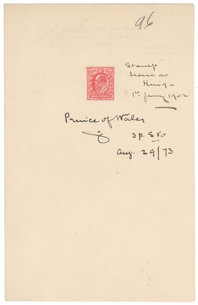 Albert Edward, Prince of Wales (Later King Edward VII) Signed Sheet