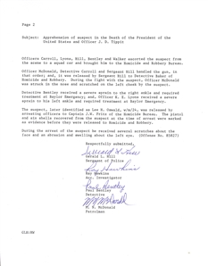 Dallas Police Department Report on the Capture of Lee Harvey Oswald — Signed Copy by Arresting Officers Gerald L. Hill, Ray Hawkins, Paul Bentley, and M. N. McDonald