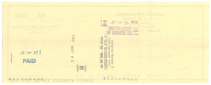 Wally Schirra Signed Check