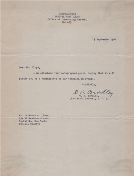 General Omar Bradley Signed Letters