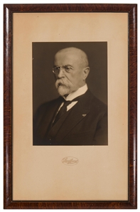 Czechoslovakia, 1934 — Tomáš Garrigue Masaryk Signed Card with Silver Commeorative  Medal with Signed Card