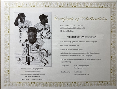 The Pride of San Francisco Multi- Signed Framed 28x36 Litho LE 1228/1821 (Barry Bonds, Bobby Bonds, and Willie Mays)