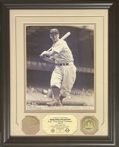Lou Gehrig New York Yankees 13" x 16" Framed Display w/ Game Used Bat Piece (Highland Mint COA) 297/325