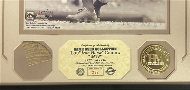 Lou Gehrig New York Yankees 13 x 16 Framed Display w/ Game Used Bat Piece (Highland Mint COA) 297/325