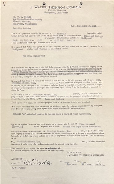 W.C. Fields Signed Contract