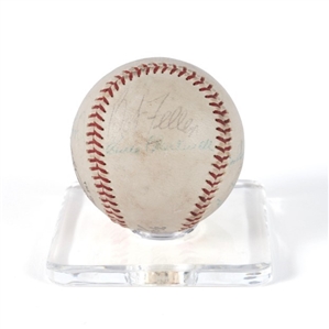 Multi-Signed Baseball of Major League Players Incl Joe Medwick on the Sweet Spot, Joe Dimaggio (signed twice), 