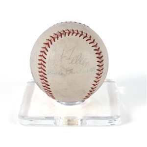 Multi-Signed Baseball of Major League Players Incl Joe Medwick on the Sweet Spot, Joe Dimaggio (signed twice), 