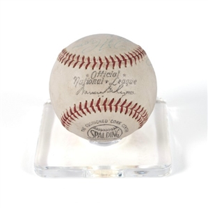 Multi-Signed Baseball of Major League Players Incl Joe Medwick on the Sweet Spot, Joe Dimaggio (signed twice), 