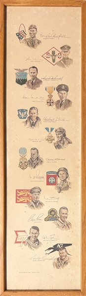 Paul Grossmann Multi-Signed Aviation Portrait Plates (2) — 20+ Signatures Including Doolittle, Yeager, Schirra, McCampbell, and Cunningham
