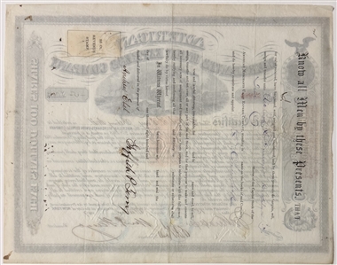 1865 American Express Stock Certificate Signed by Wells and Fargo --- 1869 American Merchants Union Express Company Stock 