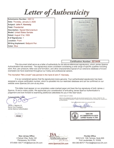 John F. Kennedy Autograph Notation to Evelyn Lincoln on United States Senate Memorandum