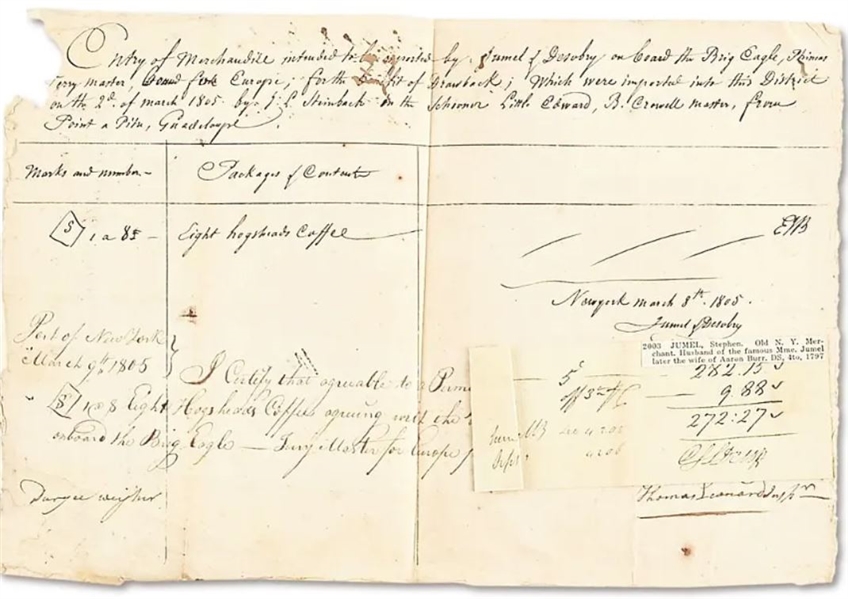 Rare Stephen Jumel New York Merchant signed Document
