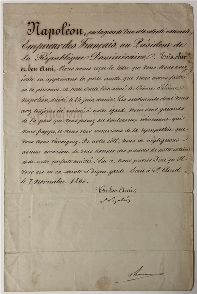 Napoleon III Letter Signed as Emperor of the French to the President of the Dominican Republic