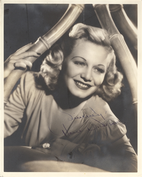Gloria Dickson — Superb Signed Publicity Photograph, c. Late 1930s, Warner Bros. Glamour Portrait with Bamboo Props